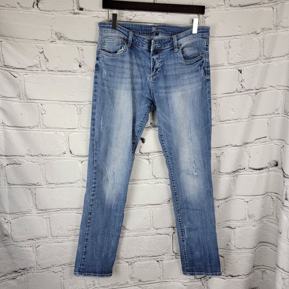 Kut From the Kloth Womens 8 Med Wash Mid Rise Distressed Denim Straight Leg Jean